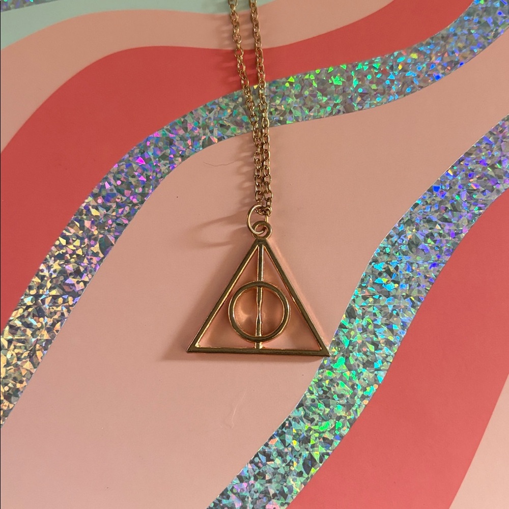 Deathly Hallows Gold Triangle Pendant Necklace